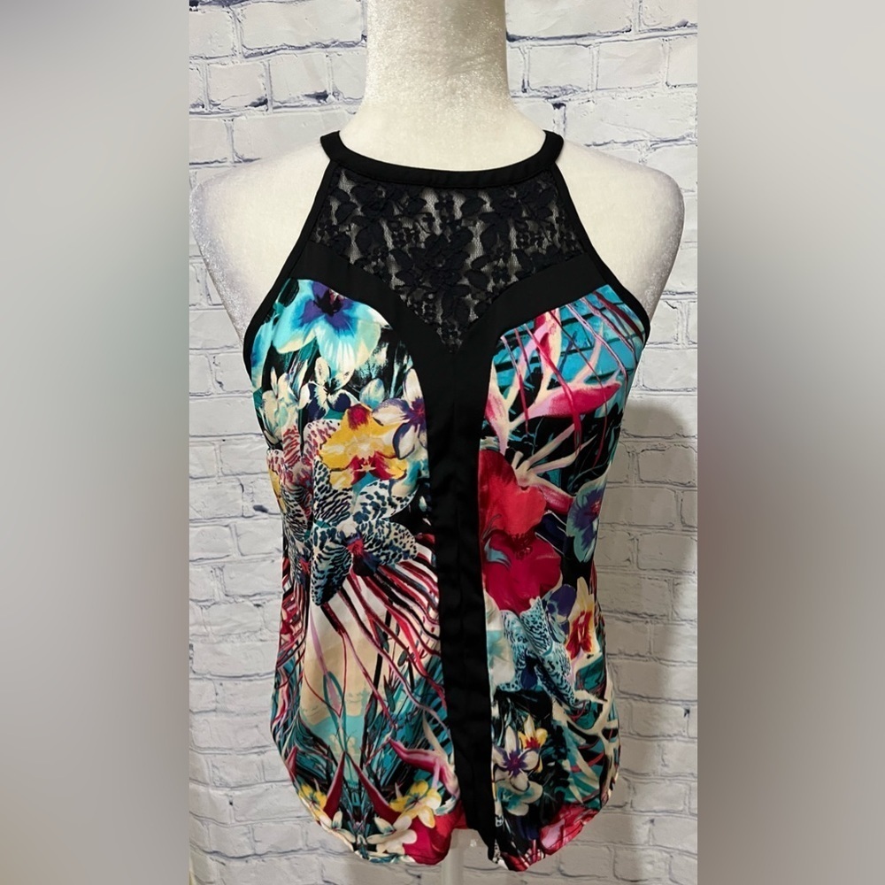 Nicole by Nicole Miller Lace Insert Halter Top Enchanted Size XS